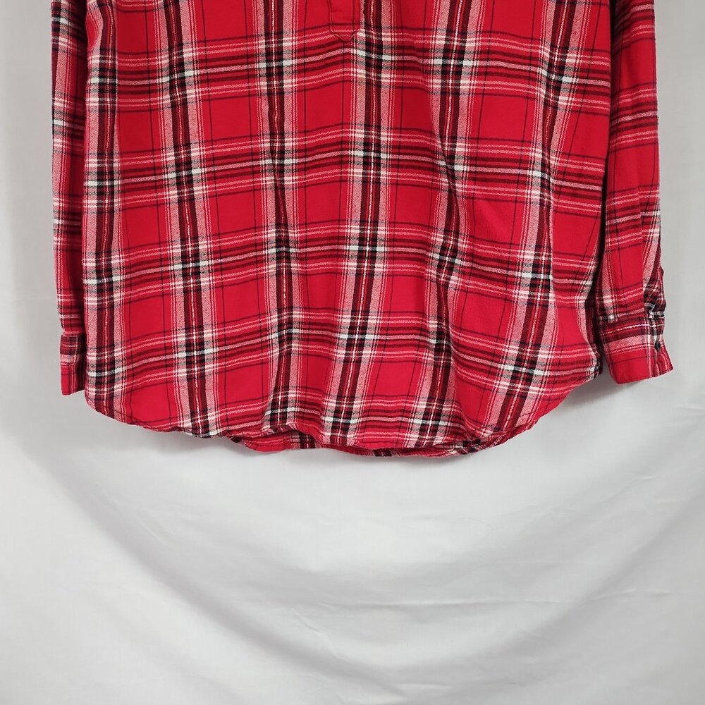 Cato Women's Red Plaid Long-Sleeve Half Button Flannel Tunic Length Size M - Picture 5 of 11